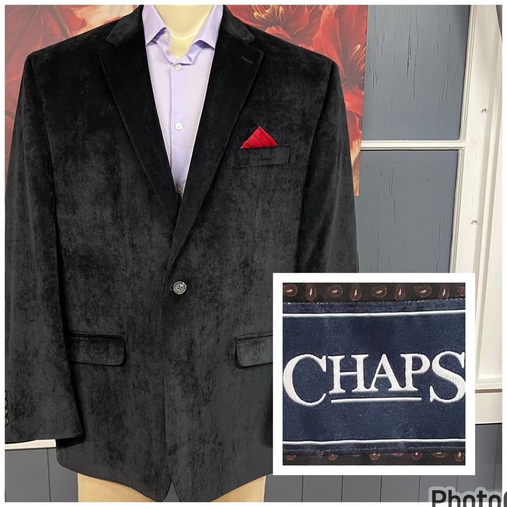 Chaps Corduroy Blazer Jacket Sport Coat Mens 50R Polyester Blend Stretch Black‎
